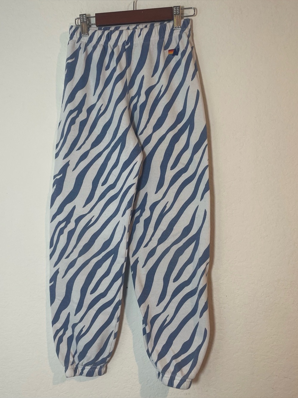 Aviator Nation Zebra Print Sweatpants Youth Size 12 Blue White Made in USA